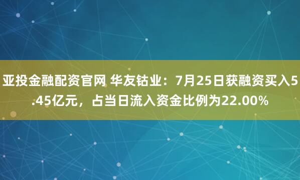 亚投金融配资官网 华友钴业:7月25日获融资买入5.45亿元,占当日流入资金比例为22.00%