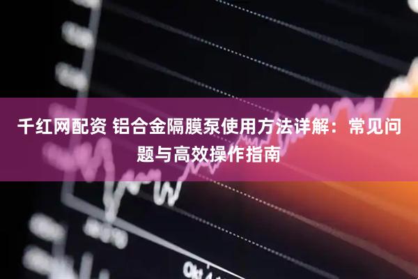 千红网配资 铝合金隔膜泵使用方法详解：常见问题与高效操作指南